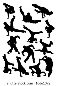 Vector illustration. Collection silhouette of  breakdancer