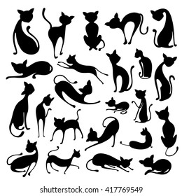 vector illustration of collection of Silhouette of Cat