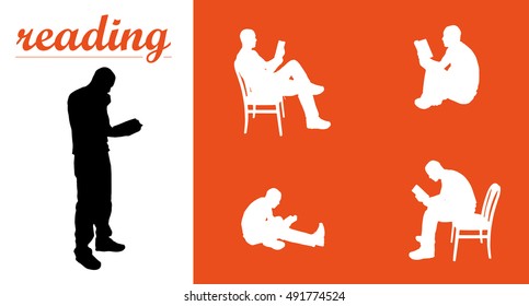 vector illustration collection silhouette of man who reads
