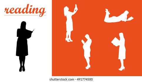 Vector Illustration Collection Silhouette Reading Pregnant Woman