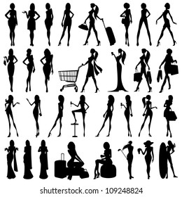 Vector Illustration Of Collection Of Silhouette Of Woman