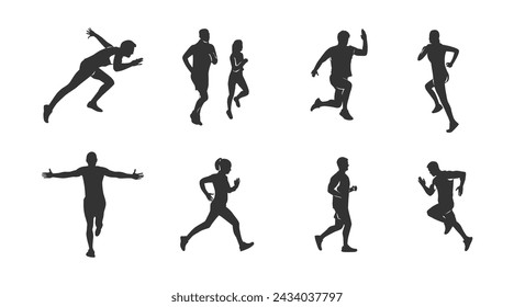 ilustración vectorial de una colección de siluetas de personas corriendo