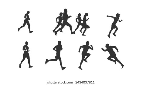 vector illustration of a collection of silhouettes of people running