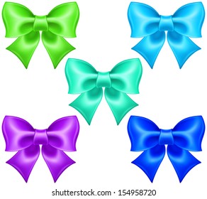 Vector illustration - collection of silk bows in cool colors. Created with gradient mesh.