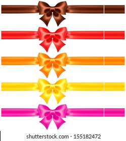 Vector illustration - collection of silk bows in warm colors with ribbons. Created with gradient mesh.