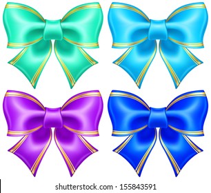 Vector illustration - collection of silk bows in cool colors with golden edging. Created with gradient mesh.