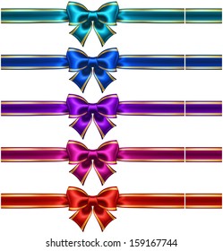 Vector illustration - collection of silk bows in dark colors with ribbons and golden edging. Created with gradient mesh.