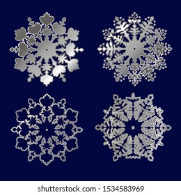 
Vector illustration of a collection of silver snowflakes. An isolated image of a set of Christmas snowflakes.