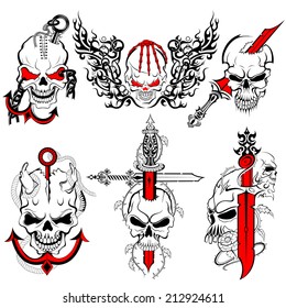 vector illustration of collection of skull tattoo design