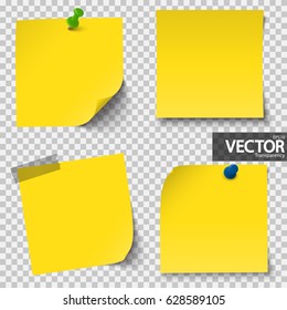 Vector illustration of an collection of sticky papers with pin needles and adhesive tape showing transparency effect 