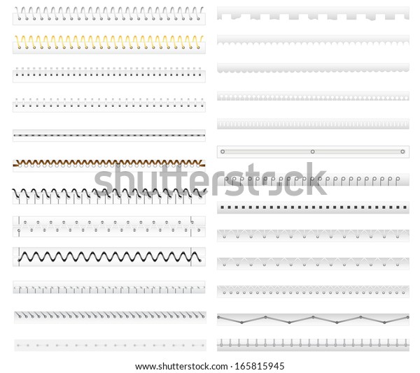 vector illustration of collection of stitch, spiral\
binding and divider of\
paper