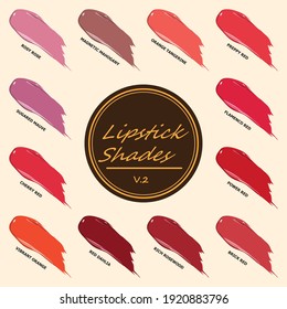 Vector illustration of a collection of strokes of lipsticks. Many colors and types of lipstick exist. Some lipsticks are also lip balms, to add both color and hydration.