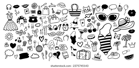 Vector illustration collection of summer lifestyle isolated doodles