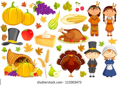 vector illustration of collection of Thanksgiving object