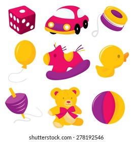 A vector illustration collection of toys and games.