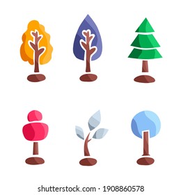 ilustración vectorial de una colección de árboles con hojas coloridas, árboles creativos.  ilustración para la decoración.  diseño minimalista plano eps 10.