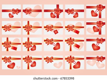 Vector illustration of collection of valentine cards with ribbons
