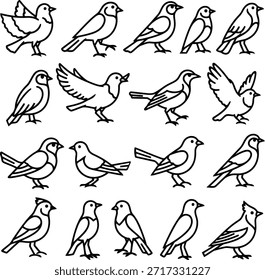 Ilustración vectorial colección de varias ilustraciones de arte de línea de aves para uso de diseño