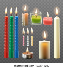 Vector illustration of a collection of various candles in a realistic style