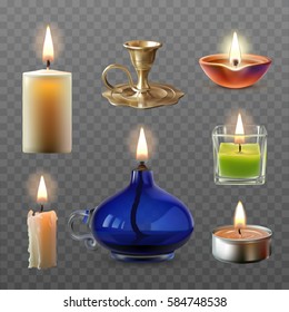 Vector illustration of a collection of various candles in a realistic style