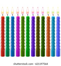 Vector illustration of a collection of various candles in a realistic style, isolated on a transparent background