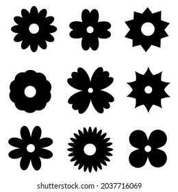 vector illustration collection Various types of black flower symbol icons on a white background