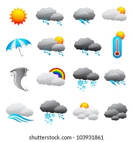 Vector Illustration Of Collection Of Weather Forecast Icon