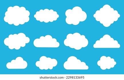Vector illustration of collection of white clouds of different shapes. Child clouds.
