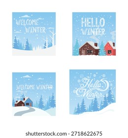 Vector illustration collection of winter themed designs. The set includes winter sale banners, 