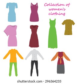 Vector illustration of a collection of women's clothing. Isolated.