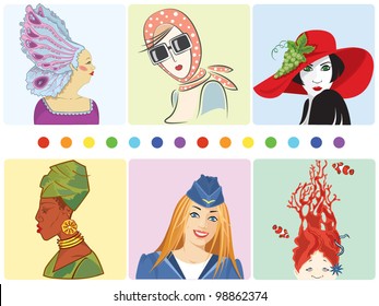 Vector illustration collection of women's pictures