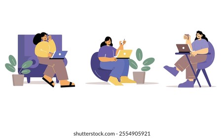 vector illustration collection work from home fun design concept