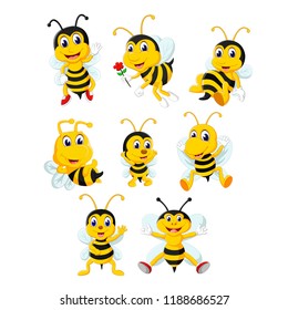 vector illustration of the collection of the yellow bee in the different posing and size