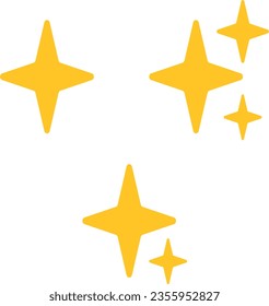 Vector illustration of collection of yellow sparks. Flashes of lights. Four-pointed stars.