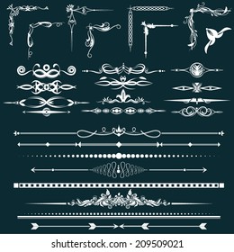 Vector illustration of a collections of calligraphic design elements - dividers, corners, floral ornaments
