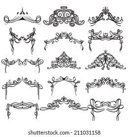 Vector illustration of a collections of calligraphic design elements - dividers, floral ornaments, isolated on white