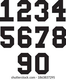 Vector illustration of the college jersey team numbers
