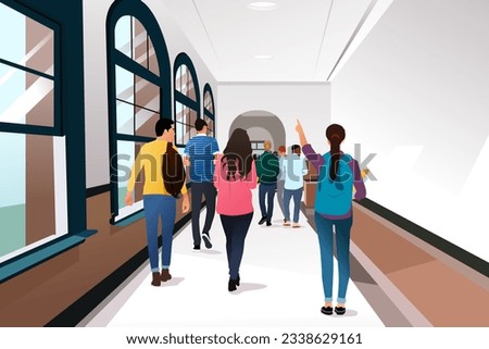 A vector illustration of College Students in Campus