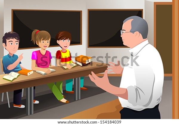 Vector Illustration College Students Class Professor Stock Vector ...