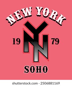 Vector illustration of college style emblem with reference to New York city.