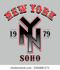 Vector illustration of college style emblem with reference to New York city.