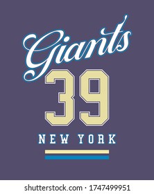 Vector illustration in college style with reference to new york and the word giants.