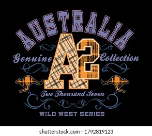 Vector illustration of college-style text referring to Australia with letters on a textured background.
