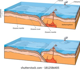 Vector illustration of collision of two oceanic plates.