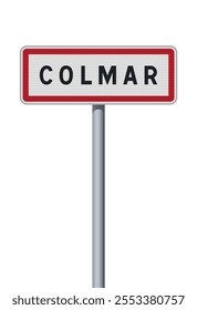 Vector illustration of the Colmar city entrance road sign on metallic pole