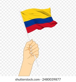 Vector illustration of Colombia flag in hand on transparent background