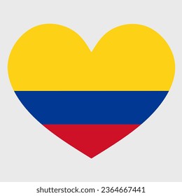 Vector illustration of the Colombia flag with a heart shaped isolated on plain background. I love Colombia. Happy Independence Day