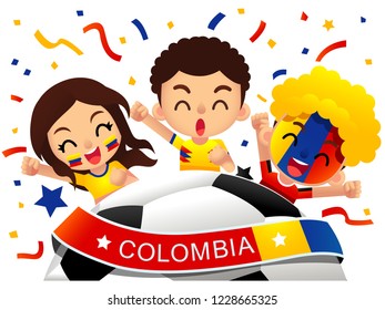 Vector illustration of Colombia football fans characters celebrating