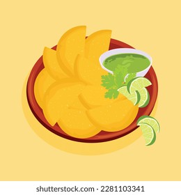  vector illustration Colombian empanada with spicy sauce