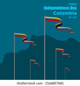 Vector Illustration Of Colombian Independence Day Celebration With Many Flags